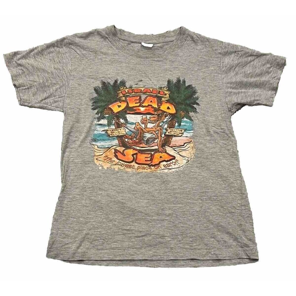 Vintage Dead Sea “Lowest Place On Earth” T Shirt Israel Skeleton Fish Mens Small